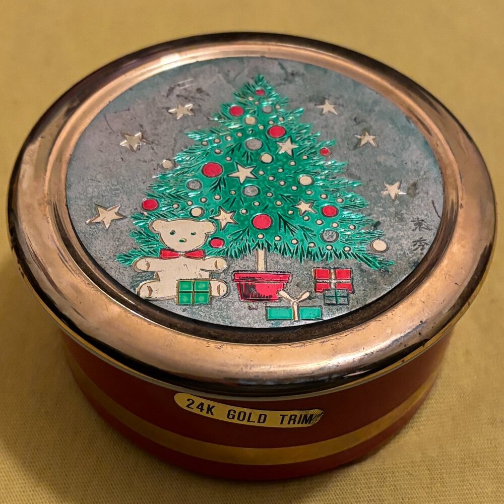 1986 Himark Holidays Christmas Chokin Covered Trinket Box Japan 24k Trim